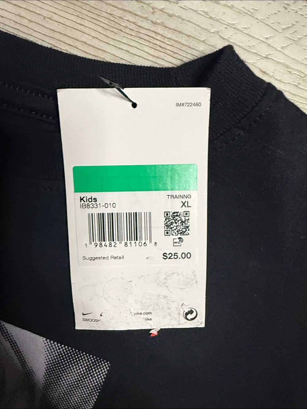 Nike Black Graphic 'Play Attention' Tee with White Print and Purple Logo